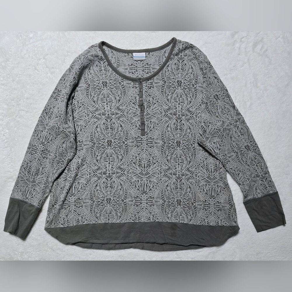 Columbia Top Size 2X XXL Xxlarge Long Sleeve Shirt Henley Blouse Mosaic Look